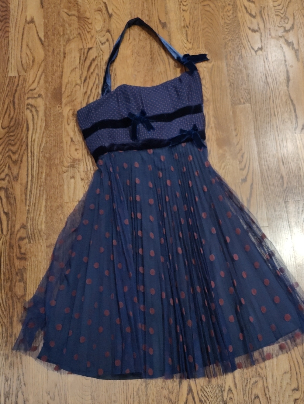 Betsey Johnson Vintage Navy Blue And Polka Dot Halter Dress 6